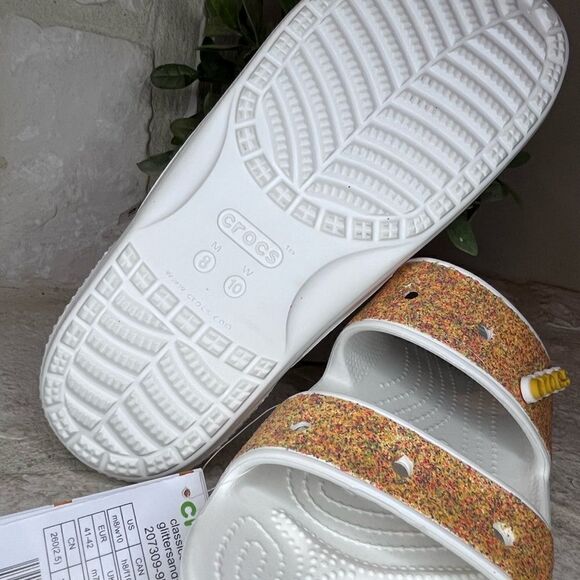 Crocs classicrocs orange glitter Two strap slides sz 10 - Picture 6 of 6